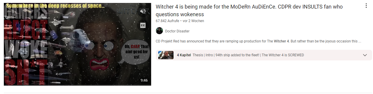 Screenshot eines Youtubers, der rumjammert, Witcher 4 sei woke