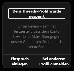 Meta hat mich auf Threads gesperrt